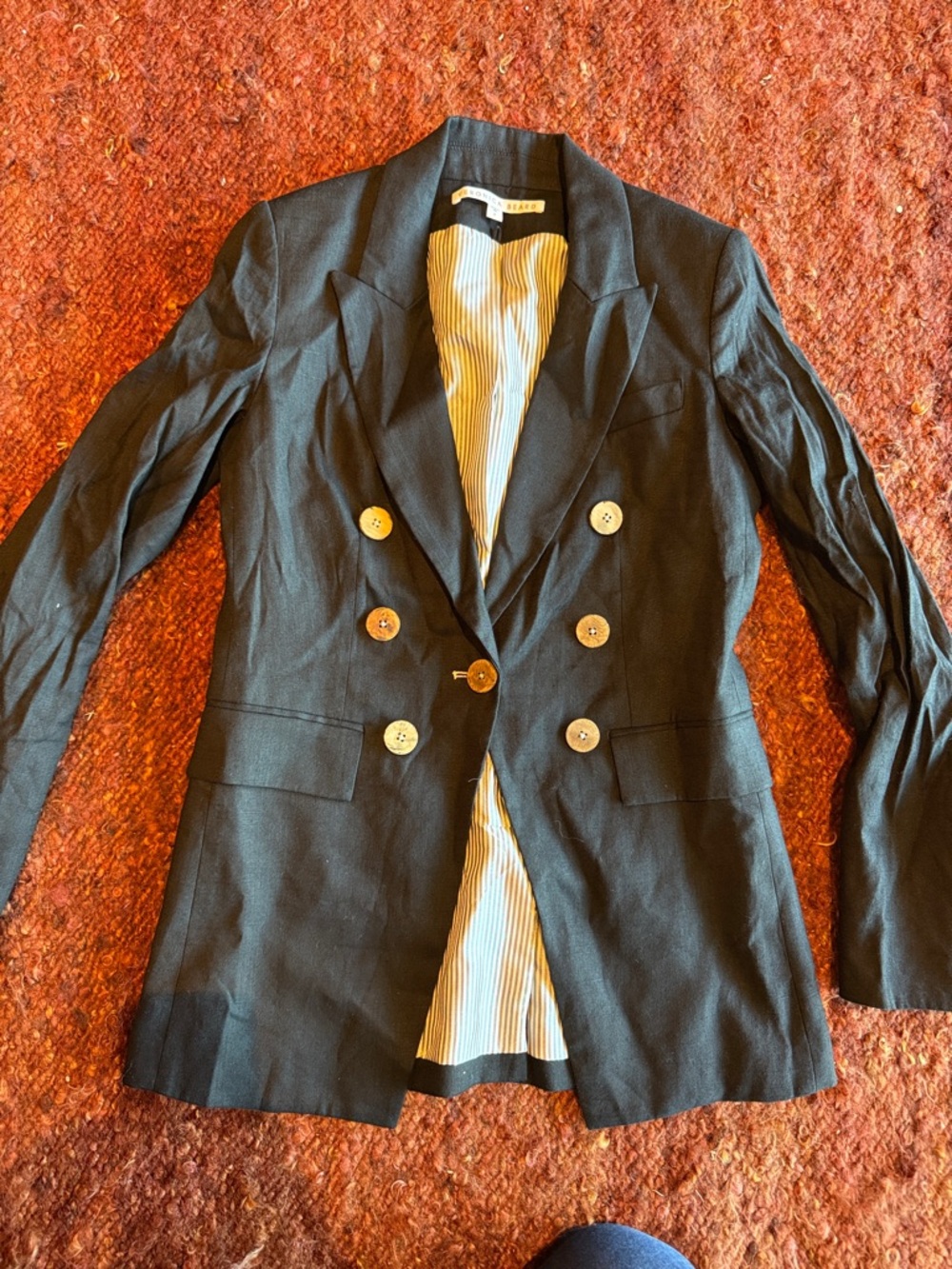 Veronica Beard Black Double-Breasted Blazer with Gold Buttons